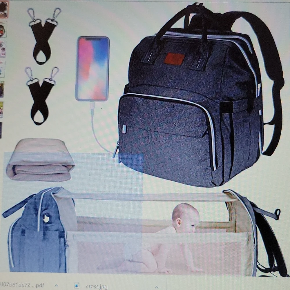 EIH diaper bag backpack changing station foldable crib USB charge port New…